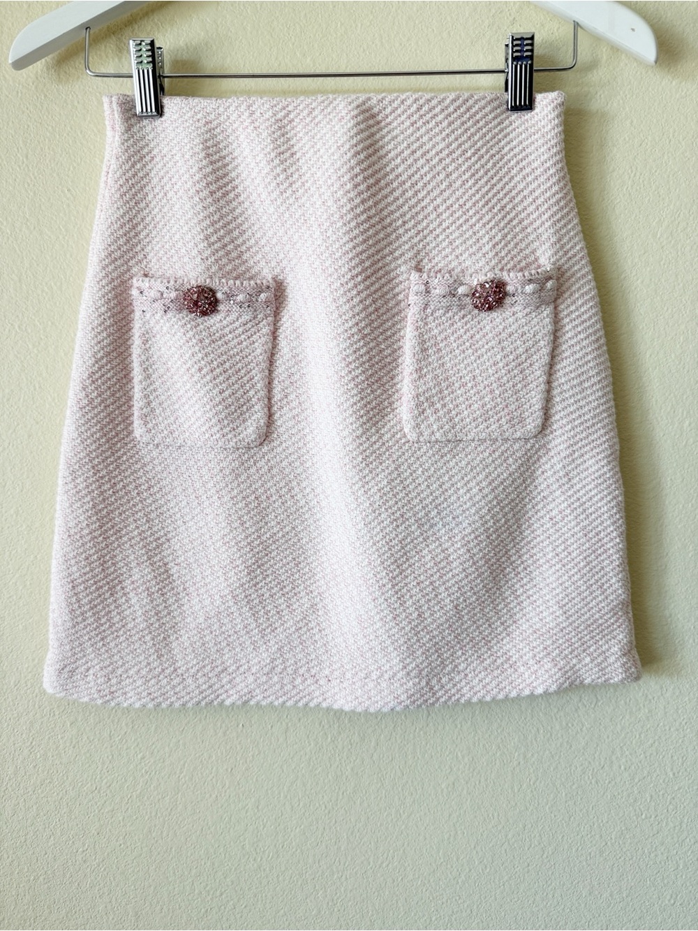 Self Portrait Pink Tweed Knit Mini Skirt